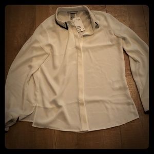 Button Up White Blouse with Black